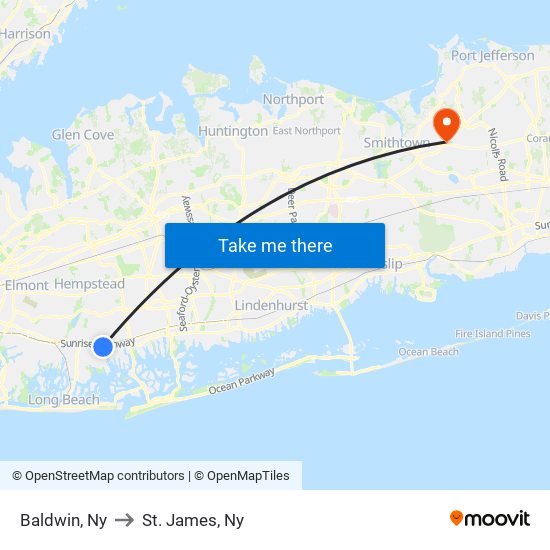 Baldwin, Ny to St. James, Ny map