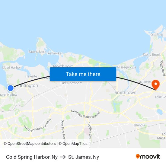 Cold Spring Harbor, Ny to St. James, Ny map