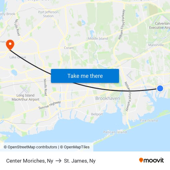 Center Moriches, Ny to St. James, Ny map
