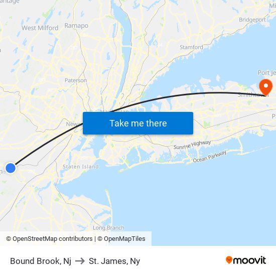 Bound Brook, Nj to St. James, Ny map