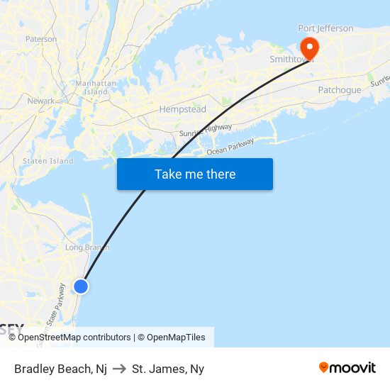 Bradley Beach, Nj to St. James, Ny map