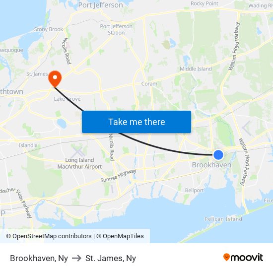 Brookhaven, Ny to St. James, Ny map