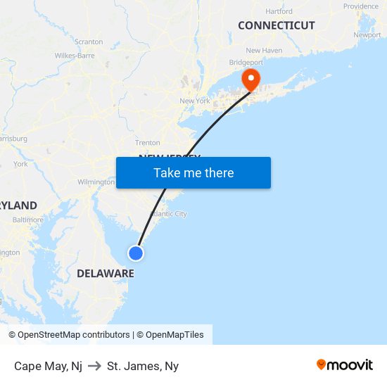 Cape May, Nj to St. James, Ny map