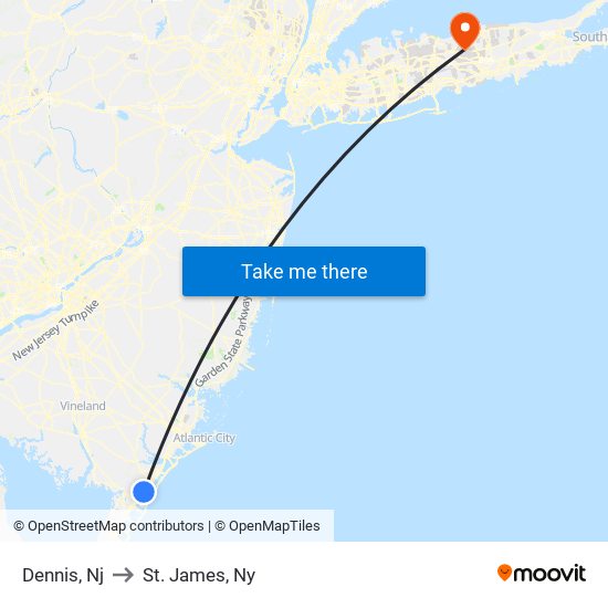 Dennis, Nj to St. James, Ny map