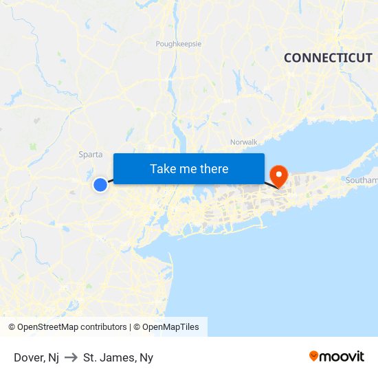 Dover, Nj to St. James, Ny map