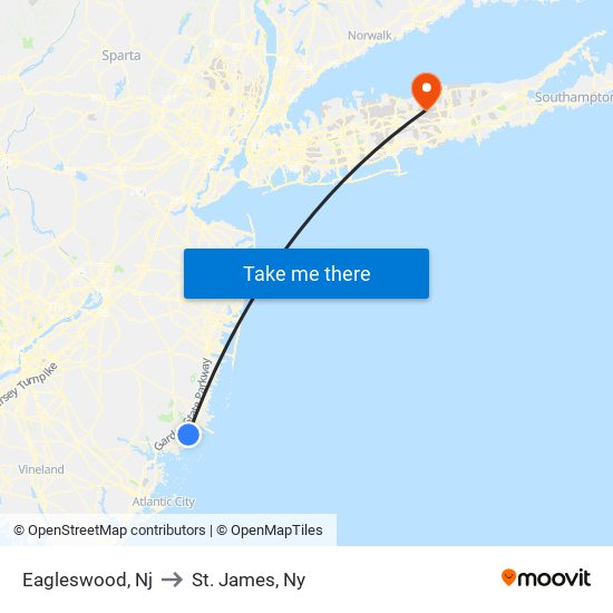Eagleswood, Nj to St. James, Ny map
