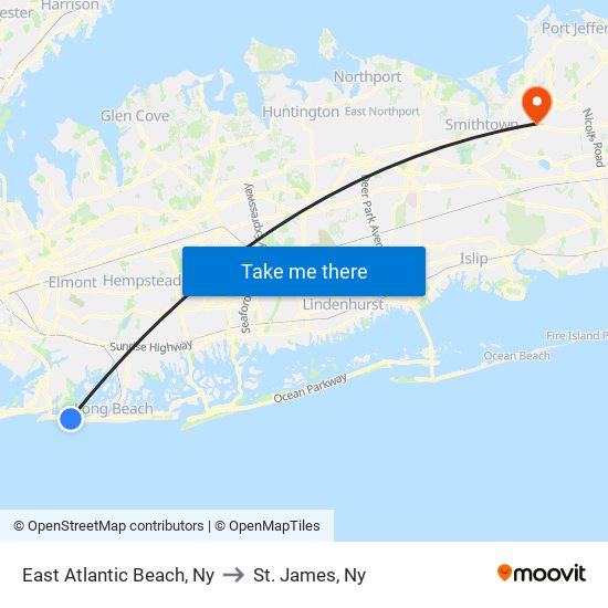 East Atlantic Beach, Ny to St. James, Ny map