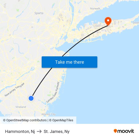 Hammonton, Nj to St. James, Ny map