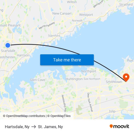 Hartsdale, Ny to St. James, Ny map