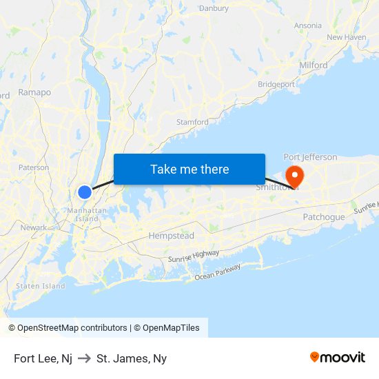 Fort Lee, Nj to St. James, Ny map