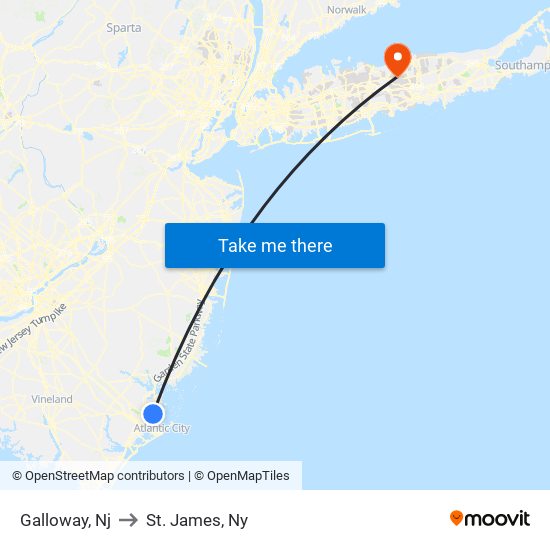 Galloway, Nj to St. James, Ny map