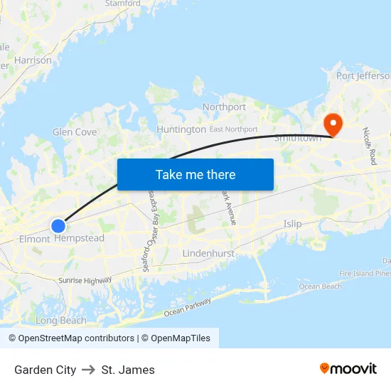 Garden City to St. James map
