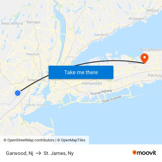 Garwood, Nj to St. James, Ny map