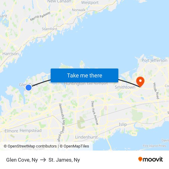 Glen Cove, Ny to St. James, Ny map