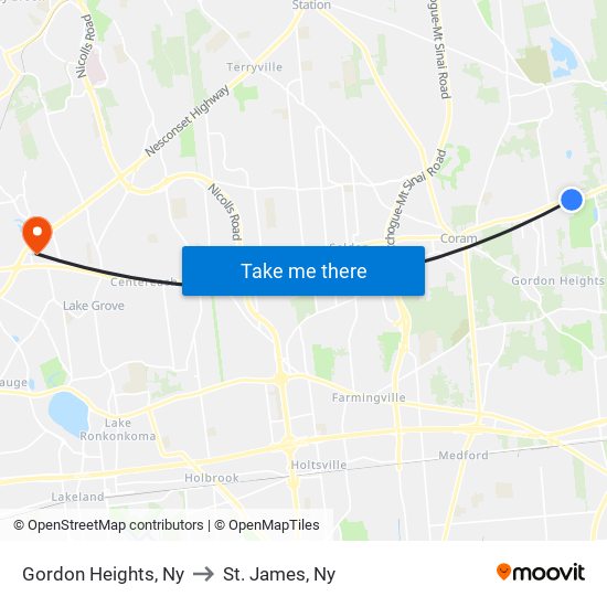 Gordon Heights, Ny to St. James, Ny map