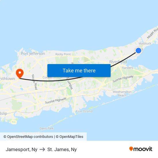 Jamesport, Ny to St. James, Ny map