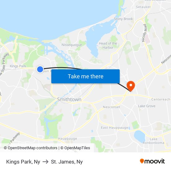 Kings Park, Ny to St. James, Ny map