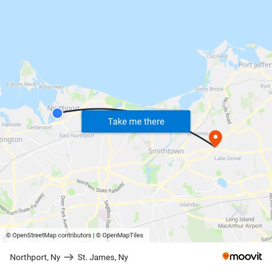 Northport, Ny to St. James, Ny map