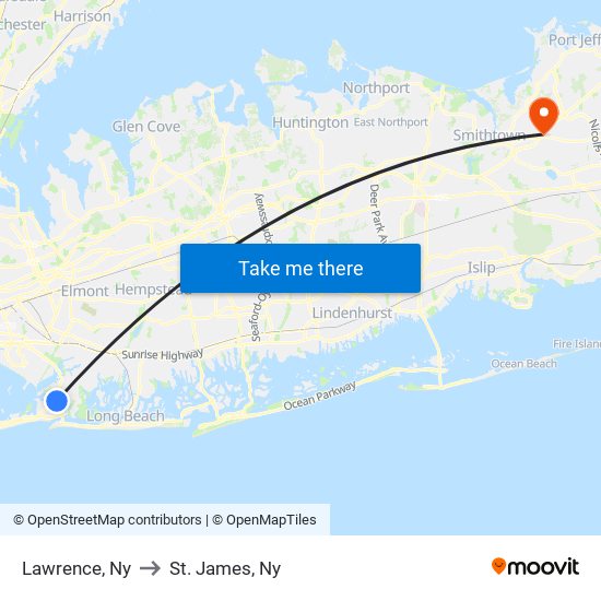 Lawrence, Ny to St. James, Ny map