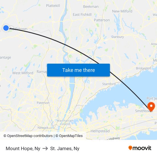 Mount Hope, Ny to St. James, Ny map