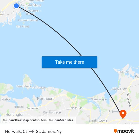 Norwalk, Ct to St. James, Ny map