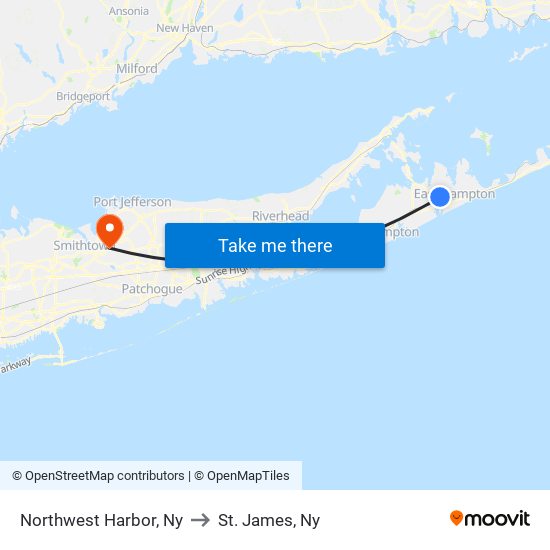 Northwest Harbor, Ny to St. James, Ny map