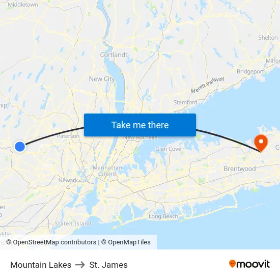 Mountain Lakes to St. James map