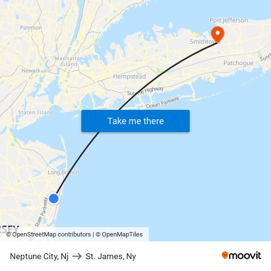 Neptune City, Nj to St. James, Ny map