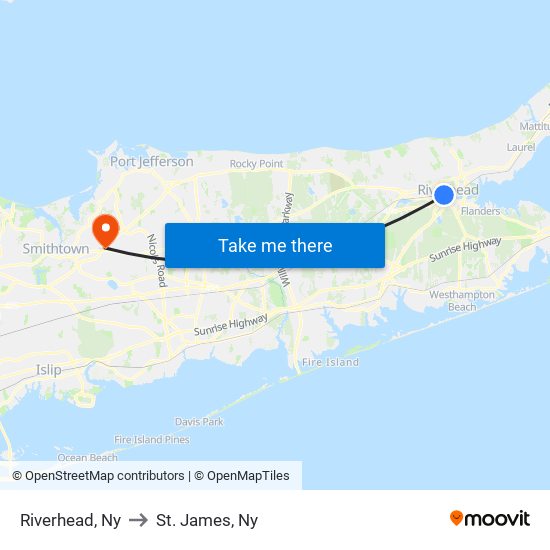 Riverhead, Ny to St. James, Ny map