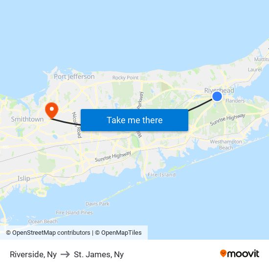 Riverside, Ny to St. James, Ny map