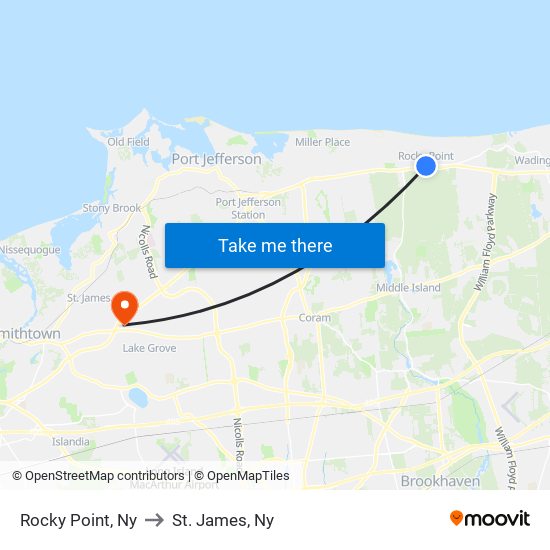 Rocky Point, Ny to St. James, Ny map
