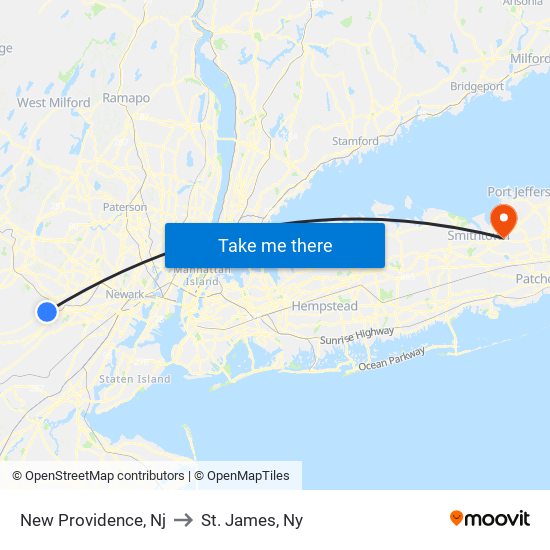 New Providence, Nj to St. James, Ny map
