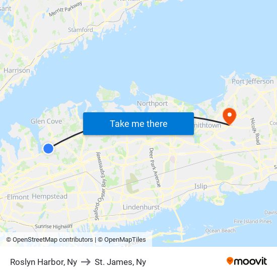 Roslyn Harbor, Ny to St. James, Ny map