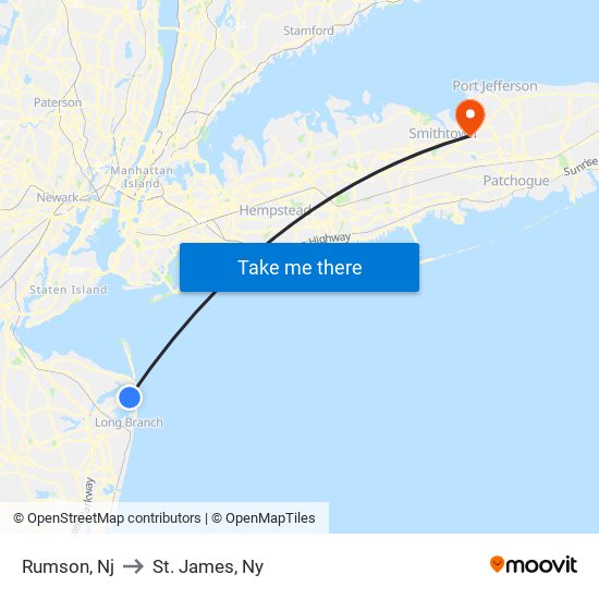Rumson, Nj to St. James, Ny map
