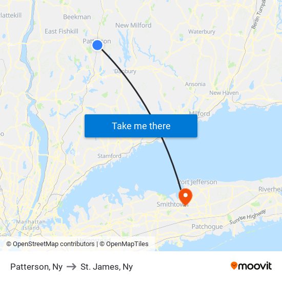 Patterson, Ny to St. James, Ny map