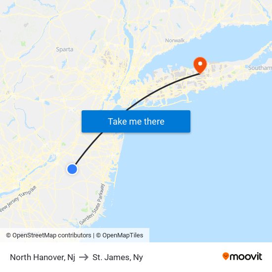 North Hanover, Nj to St. James, Ny map