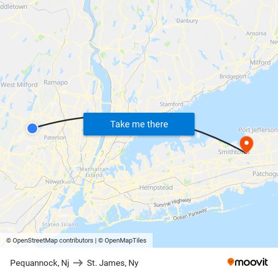 Pequannock, Nj to St. James, Ny map