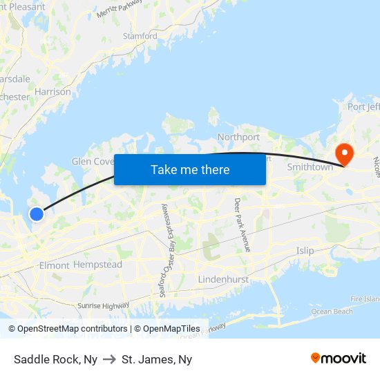 Saddle Rock, Ny to St. James, Ny map