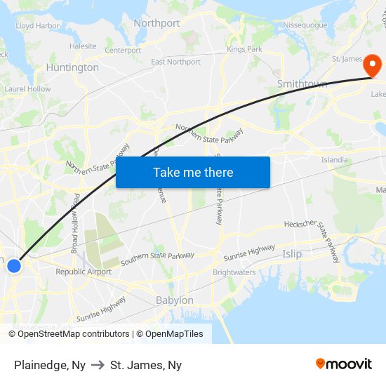 Plainedge, Ny to St. James, Ny map