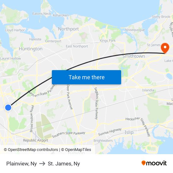 Plainview, Ny to St. James, Ny map