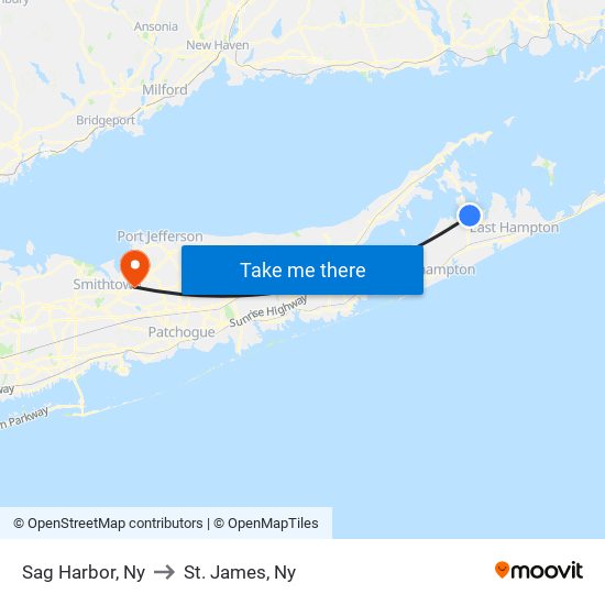 Sag Harbor, Ny to St. James, Ny map