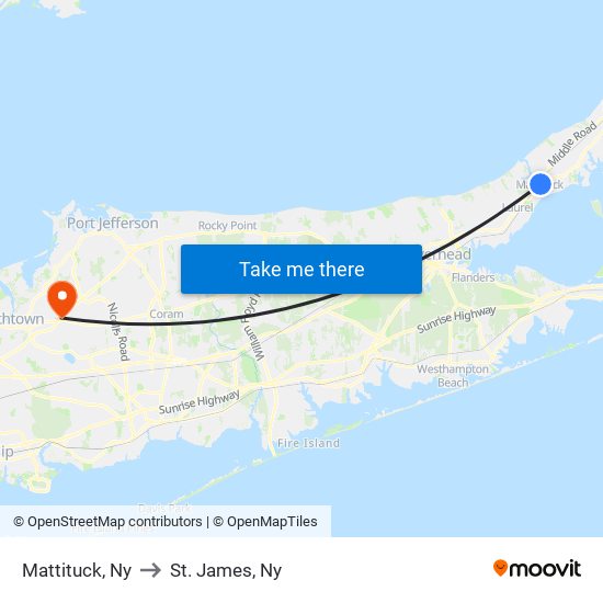 Mattituck, Ny to St. James, Ny map