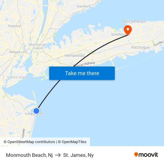 Monmouth Beach, Nj to St. James, Ny map