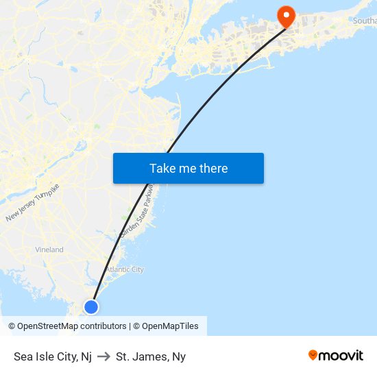 Sea Isle City, Nj to St. James, Ny map