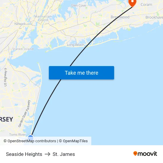 Seaside Heights to St. James map
