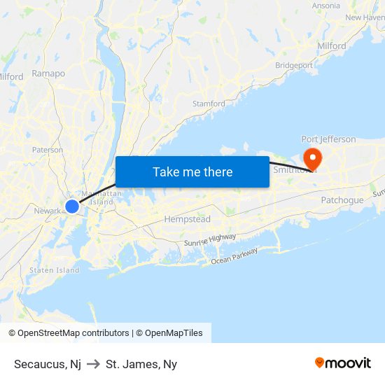Secaucus, Nj to St. James, Ny map