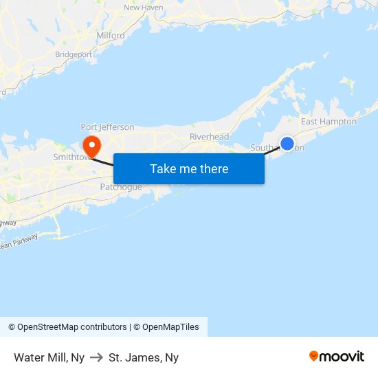 Water Mill, Ny to St. James, Ny map
