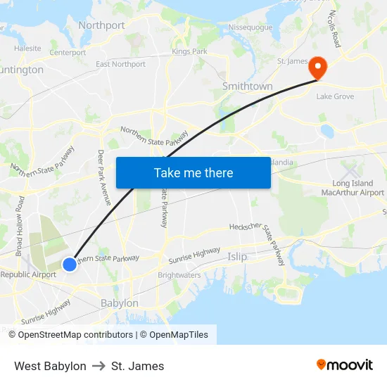 West Babylon to St. James map