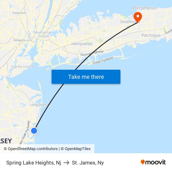 Spring Lake Heights, Nj to St. James, Ny map