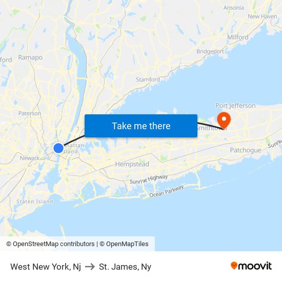 West New York, Nj to St. James, Ny map